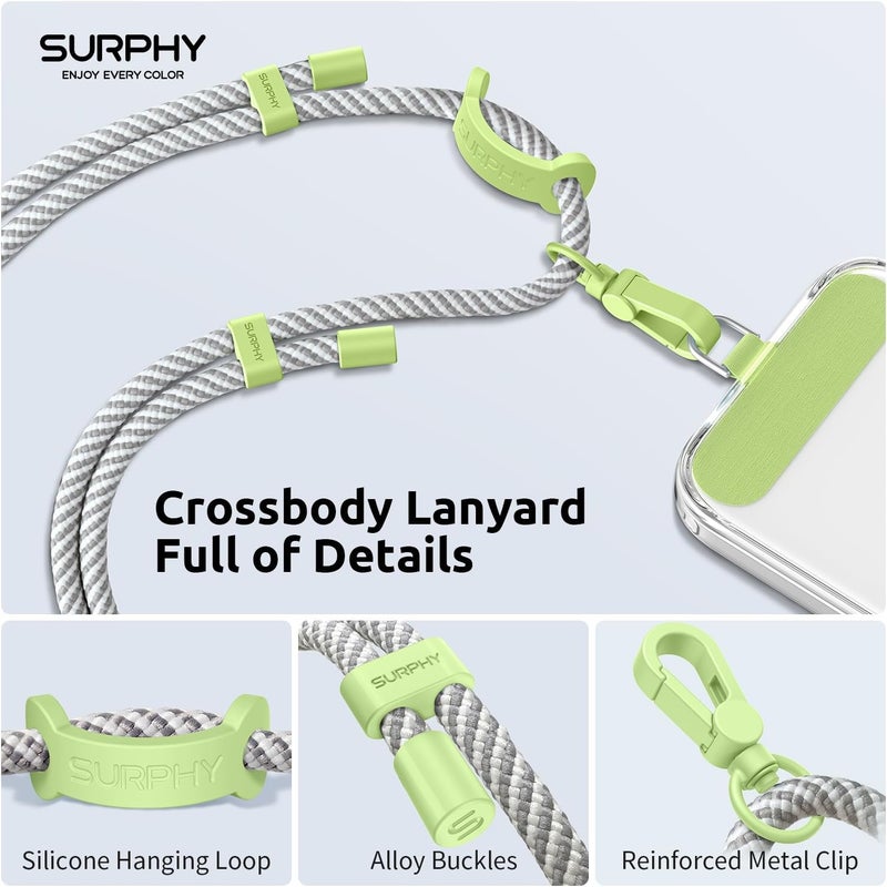 SURPHY Phone Lanyard, Adjustable Phone Strap Crossbody with 2 Pack Phone Tether Tab, Premium Metal Buckles and Two-Color Braided Cell Phone Lanyard Crossbody for Women and Men, Gray & White - Image 2